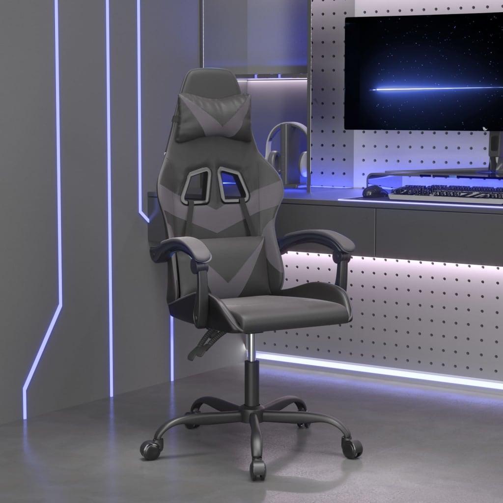 Drejelig gamingstol kunstlæder sort og grå