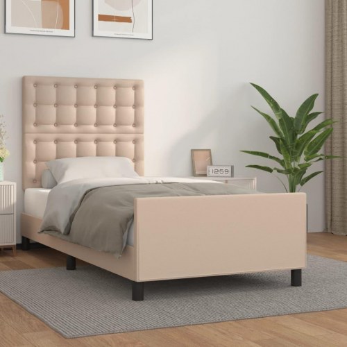 Sengeramme med sengegavl 90x190 cm i kunstlæder - cappuccino