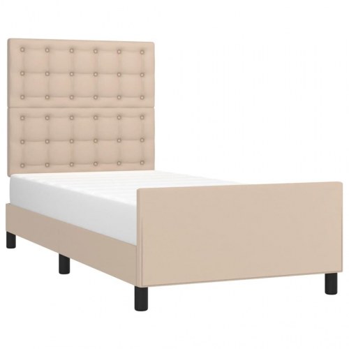 Sengeramme med sengegavl 90x190 cm i kunstlæder - cappuccino