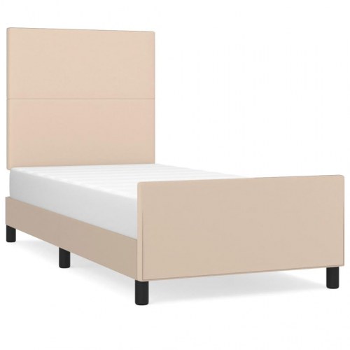 Sengeramme med sengegavl 90×190 cm i kunstlæder - cappuccino