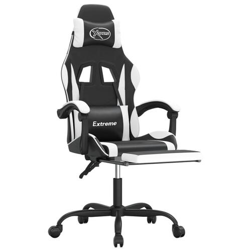 Drejelig gamingstol med fodstøtte kunstlæder sort og hvid