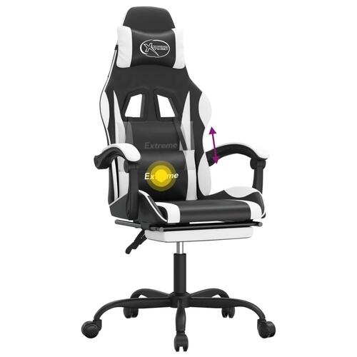 Drejelig gamingstol med fodstøtte kunstlæder sort og hvid