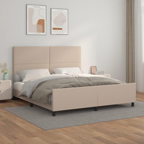 Sengeramme med sengegavl 160x200 cm kunstlæder cappuccinofarvet