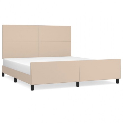 Sengeramme med sengegavl 160x200 cm kunstlæder cappuccinofarvet
