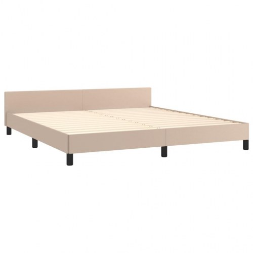Sengeramme med sengegavl 160x200 cm kunstlæder cappuccinofarvet
