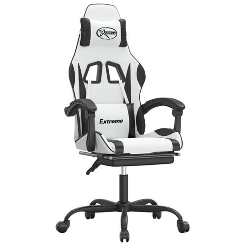 Drejelig gamingstol med fodstøtte kunstlæder hvid sort