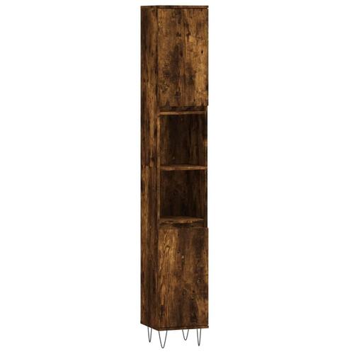 Badeværelsesskab 30x30x190 cm konstrueret træ røget egetræ