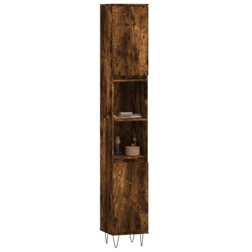 Badeværelsesskab 30x30x190 cm konstrueret træ røget egetræ