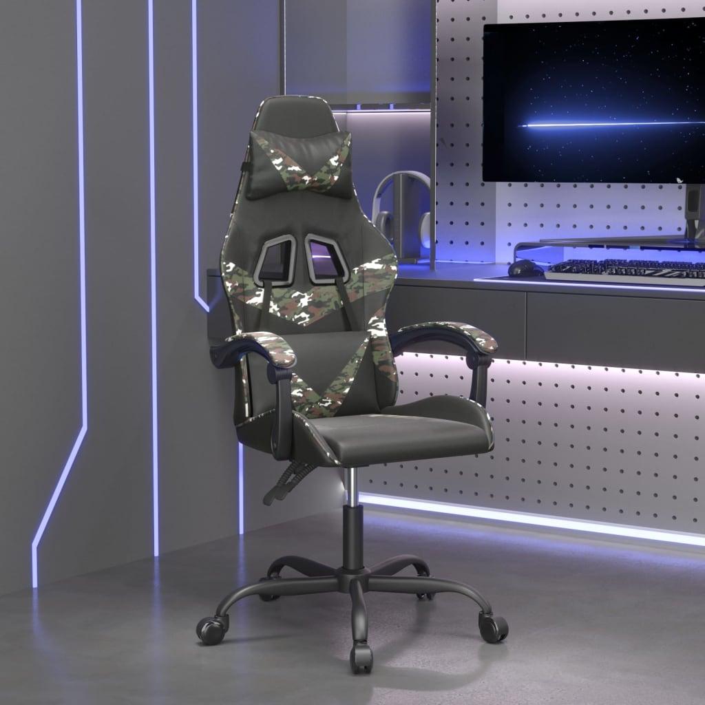 Drejelig gamingstol kunstlæder sort og camouflage