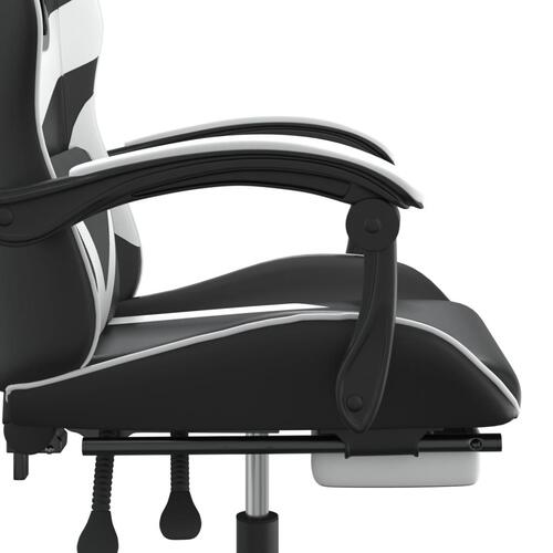 Drejelig gamingstol med fodstøtte kunstlæder sort og hvid
