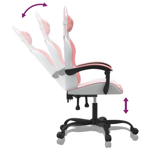 Gamingstol kunstlæder hvid og lyserød