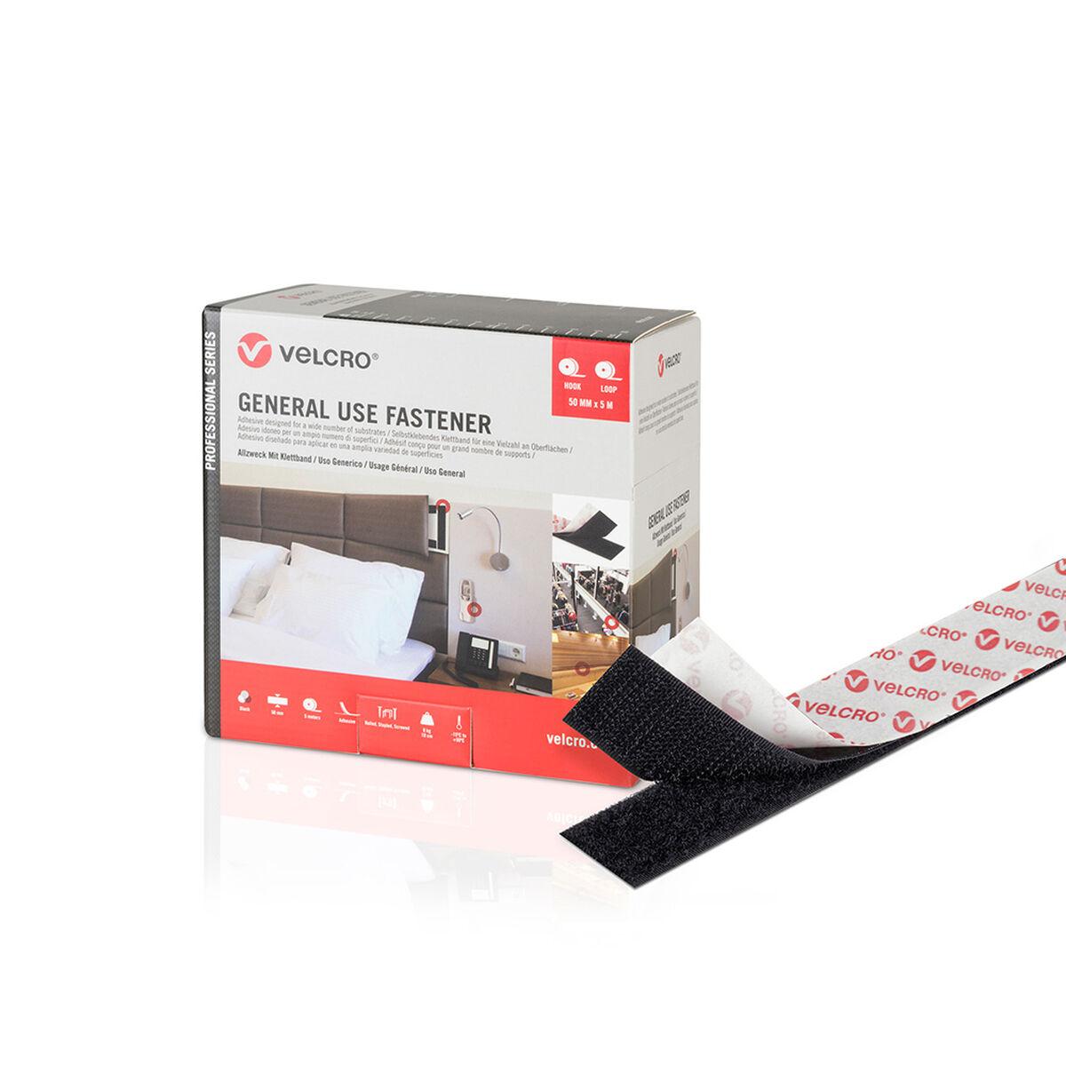 Velcro dobbeltsidet tape - sort 50 mm x 5 m