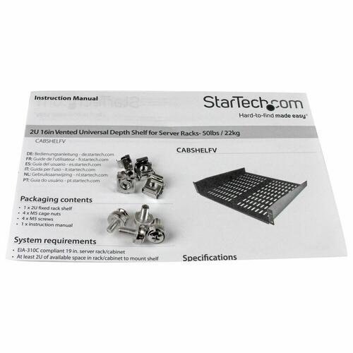 Fast bakke til rack kabinet Startech CABSHELFV