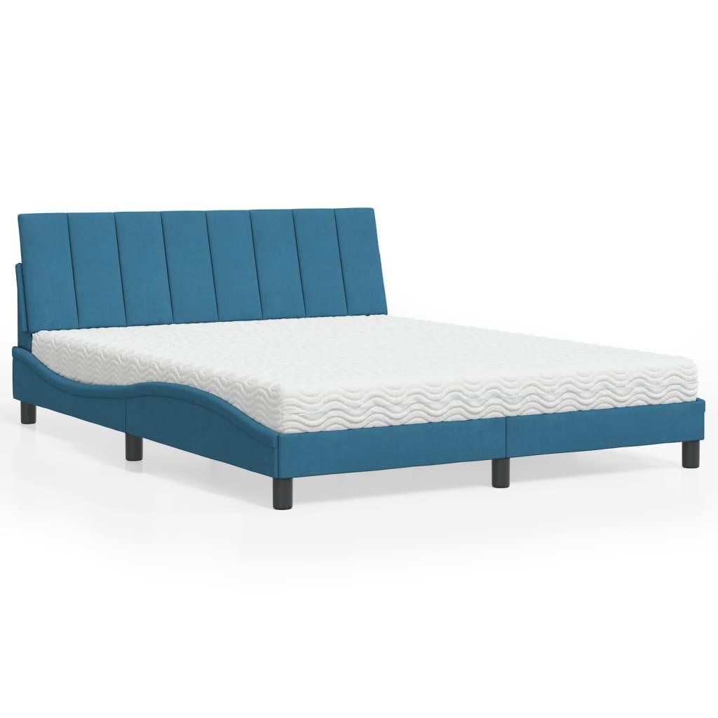 Seng med madras 160x200 cm velour blå