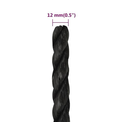 Arbejdsreb 12 mm 25 m polypropylen sort