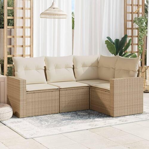 Sofasæt til haven 4 dele med hynder polyrattan beige