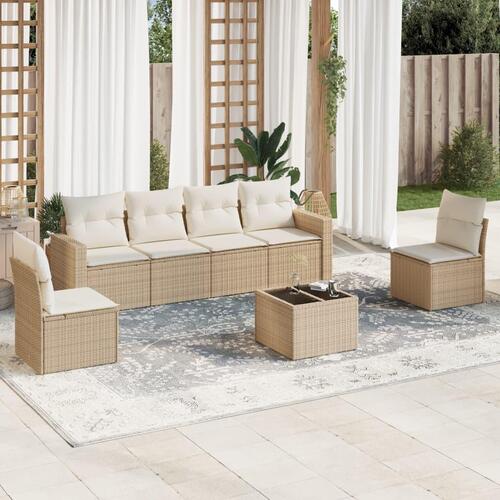 Sofasæt til haven 7 dele med hynder polyrattan beige