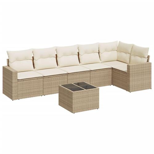 Sofasæt til haven 7 dele med hynder polyrattan beige