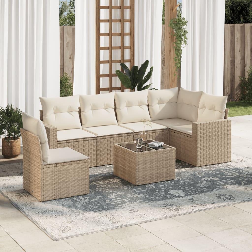 Sofasæt til haven 7 dele med hynder polyrattan beige