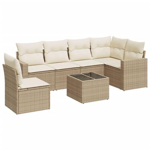 Sofasæt til haven 7 dele med hynder polyrattan beige