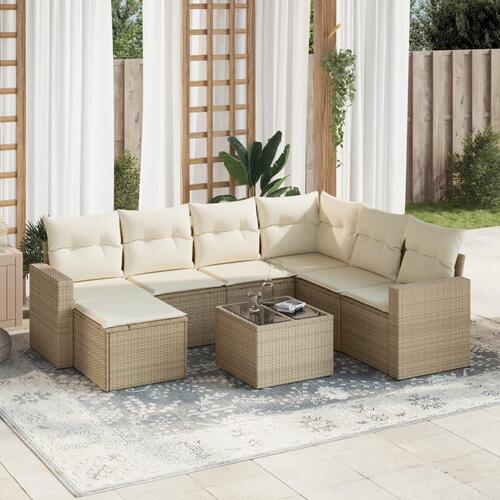 Sofasæt til haven 8 dele med hynder polyrattan beige