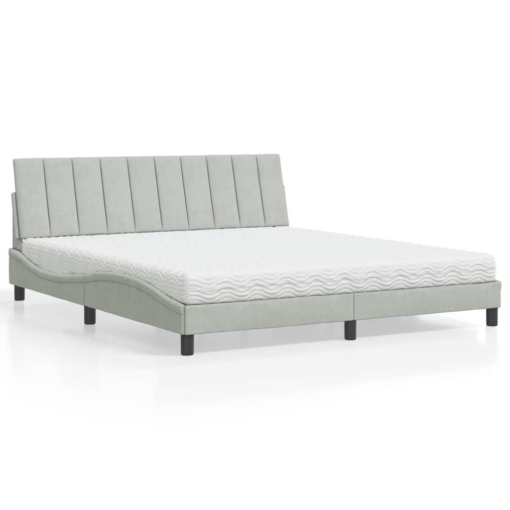 Seng med madras 180x200 cm velour lysegrå