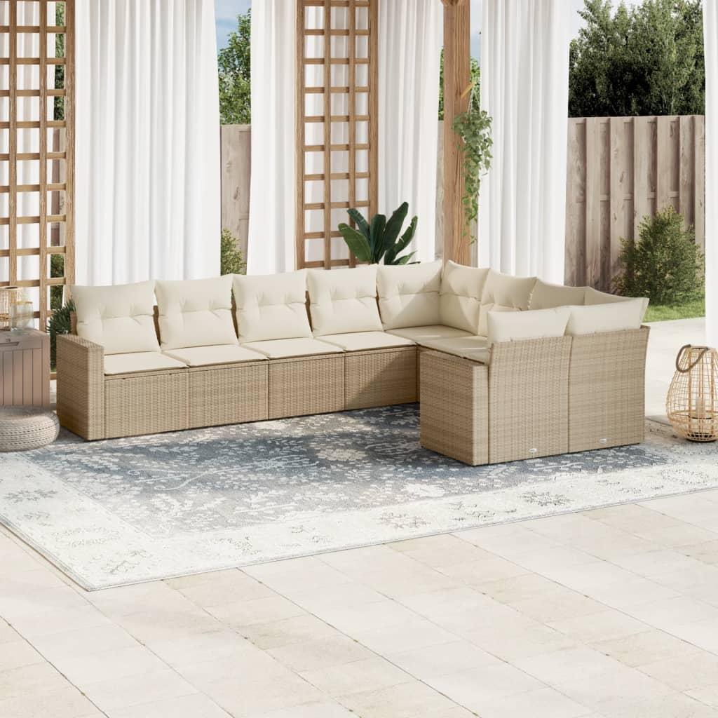 Sofasæt til haven 9 dele med hynder polyrattan beige