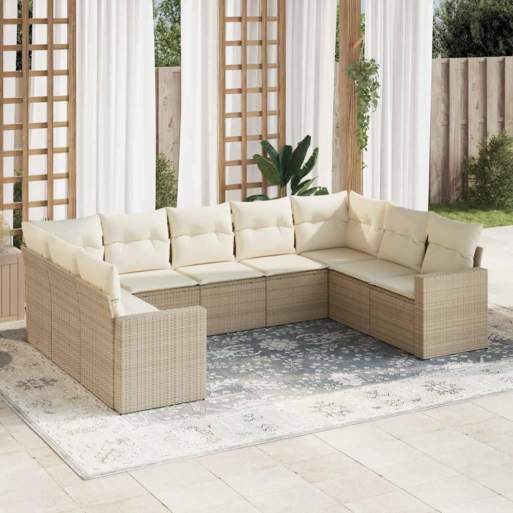 Sofasæt til haven 9 dele med hynder polyrattan beige