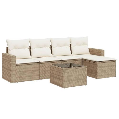 Sofasæt til haven 6 dele med hynder polyrattan beige