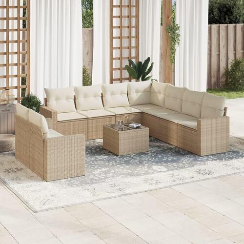 Sofasæt til haven 10 dele med hynder polyrattan beige