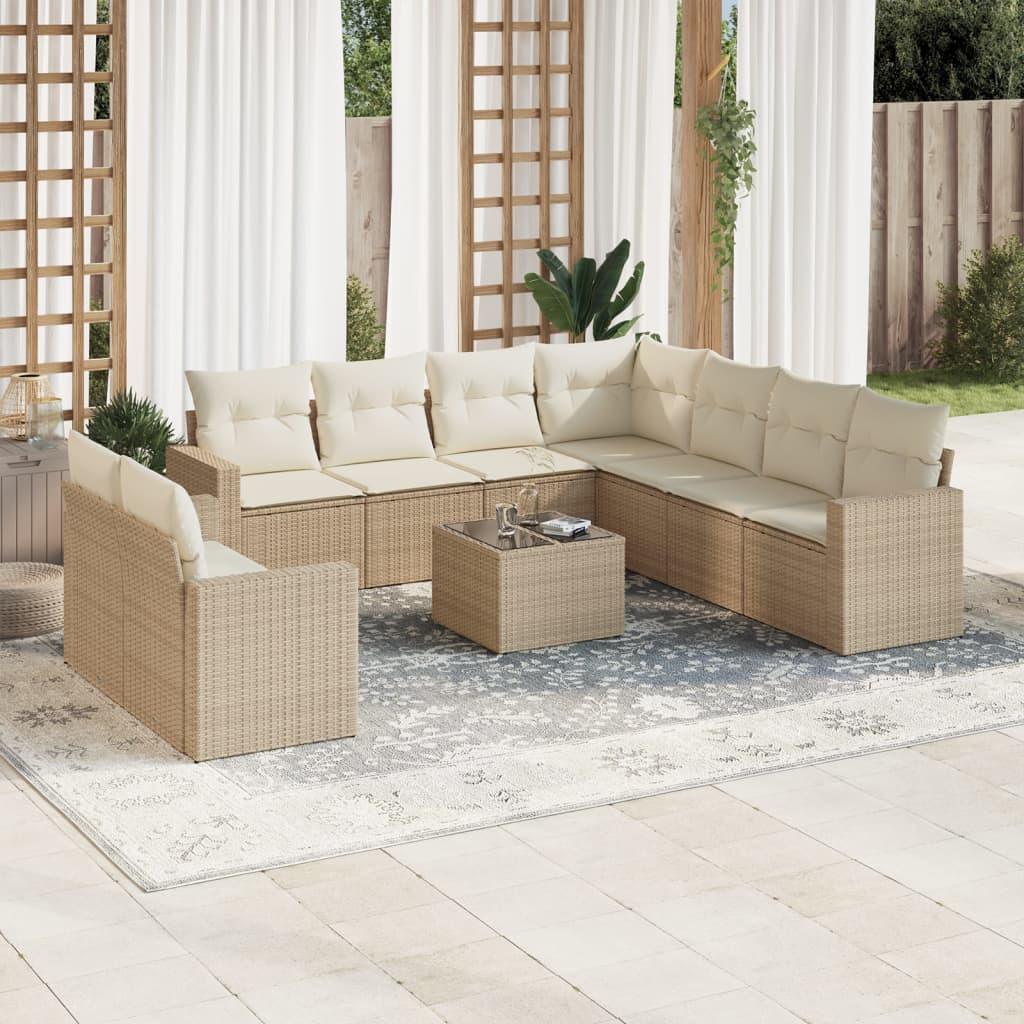 Sofasæt til haven 10 dele med hynder polyrattan beige