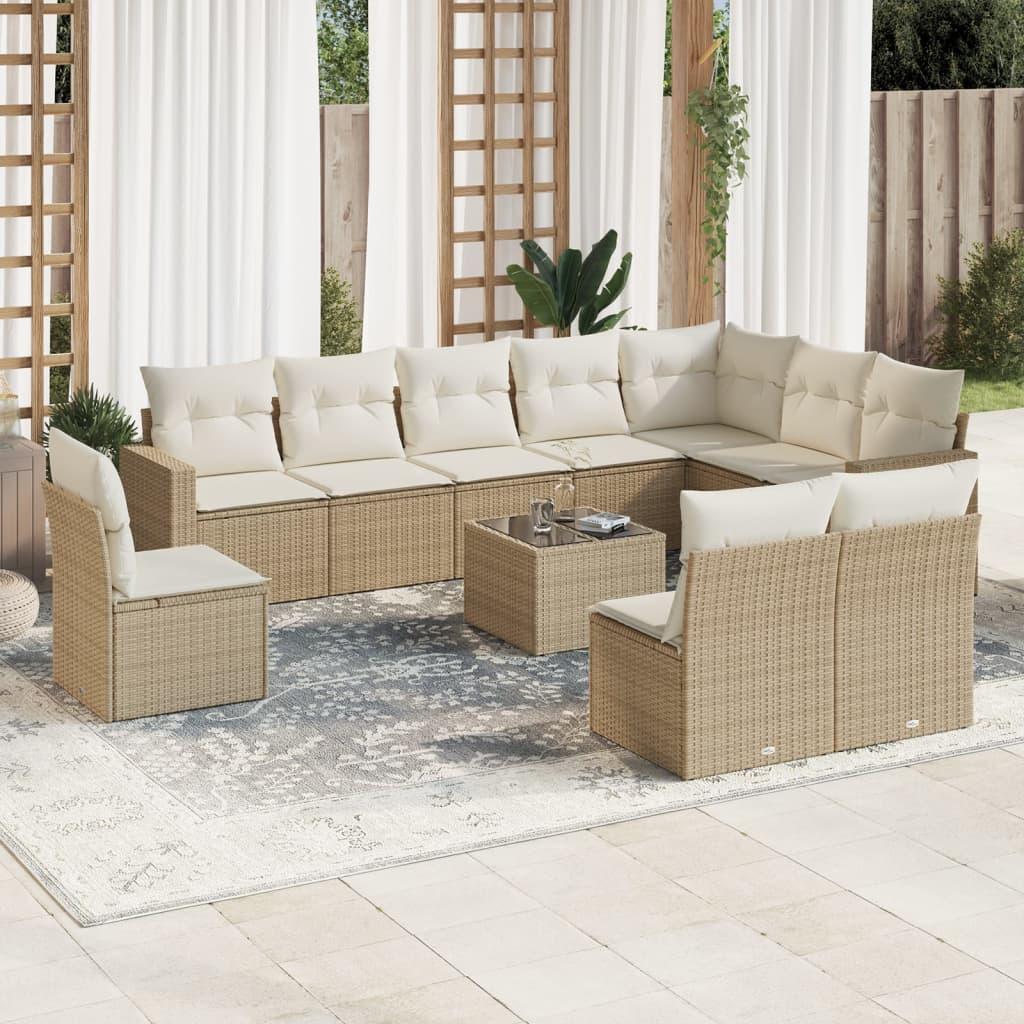 Sofasæt til haven 11 dele med hynder polyrattan beige