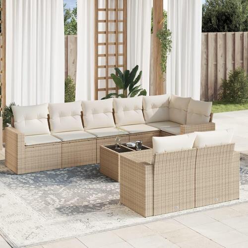 Sofasæt til haven 9 dele med hynder polyrattan beige