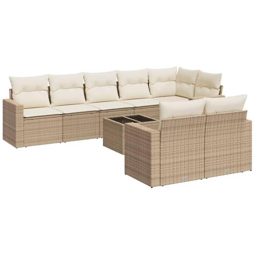 Sofasæt til haven 9 dele med hynder polyrattan beige