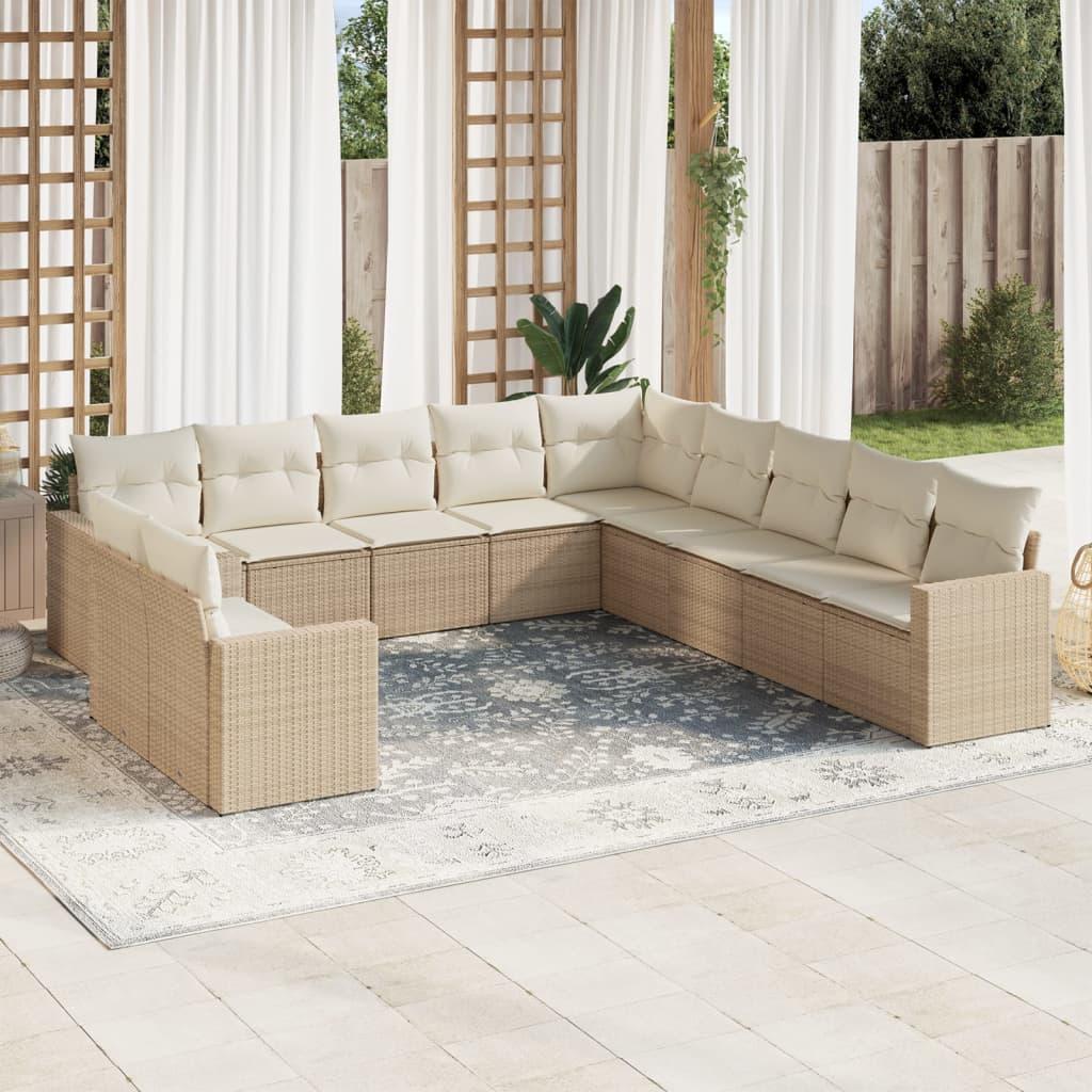 Sofasæt til haven 11 dele med hynder polyrattan beige