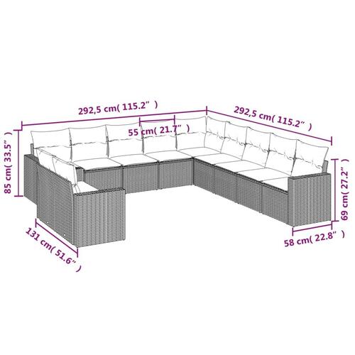 Sofasæt til haven 11 dele med hynder polyrattan beige