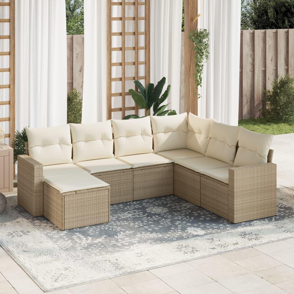 Sofasæt til haven 7 dele med hynder polyrattan beige