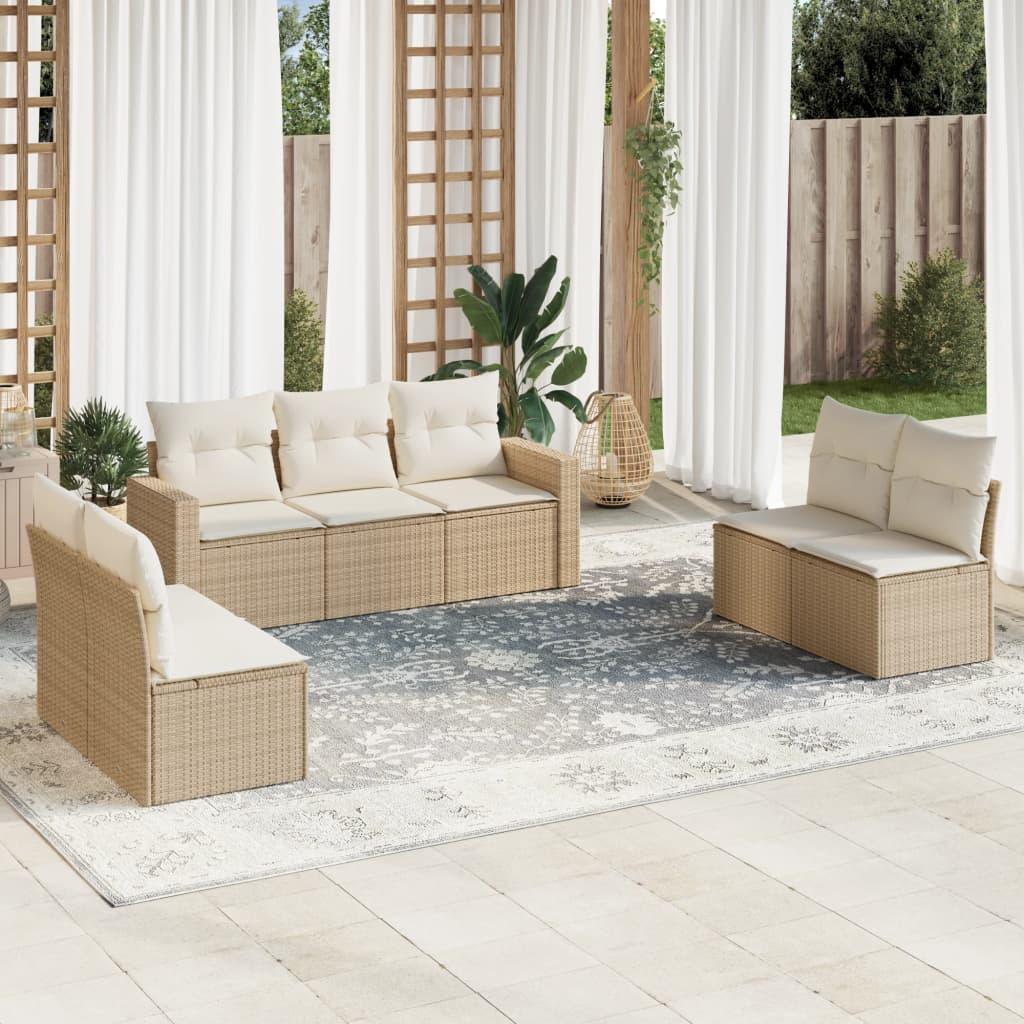 Sofasæt til haven 7 dele med hynder polyrattan beige