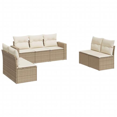 Sofasæt til haven 7 dele med hynder polyrattan beige