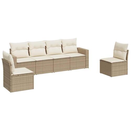Sofasæt til haven 6 dele med hynder polyrattan beige