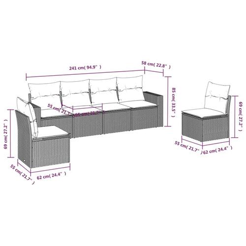 Sofasæt til haven 6 dele med hynder polyrattan beige