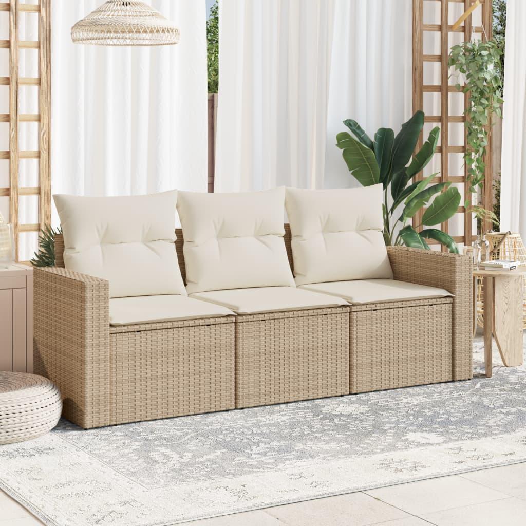 Sofasæt til haven 3 dele med hynder polyrattan beige