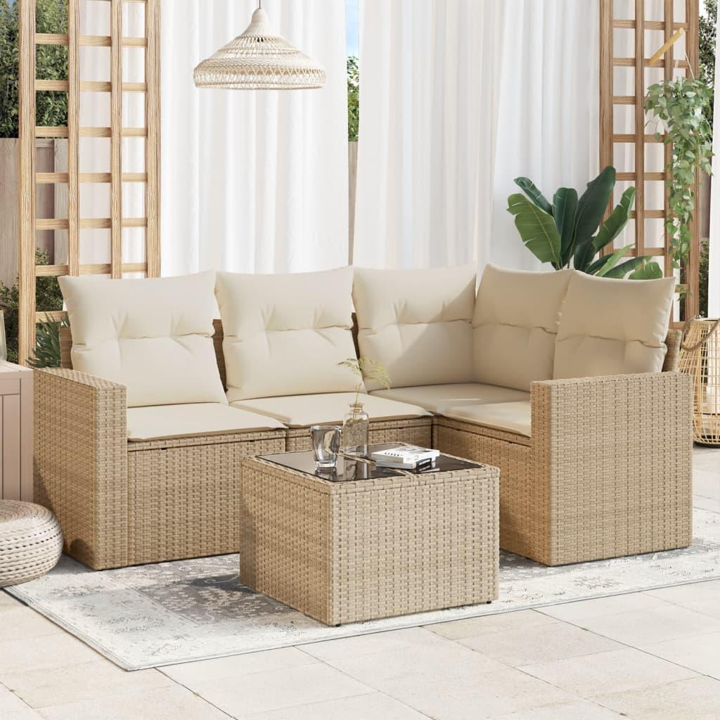 Sofasæt til haven 5 dele med hynder polyrattan beige