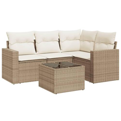 Sofasæt til haven 5 dele med hynder polyrattan beige