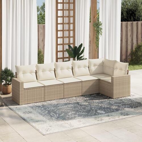 Sofasæt til haven 6 dele med hynder polyrattan beige