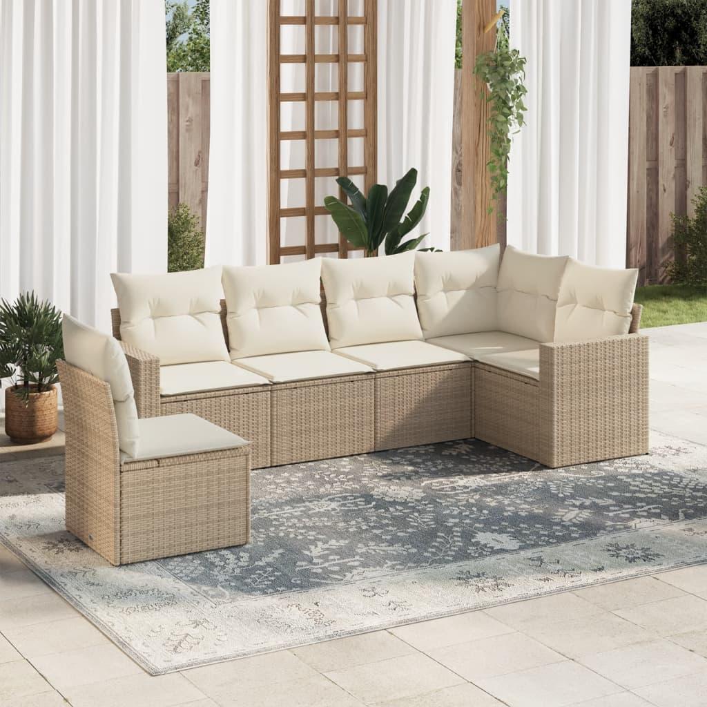 Sofasæt til haven 6 dele med hynder polyrattan beige