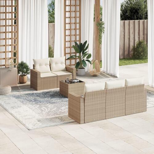 Sofasæt til haven 6 dele med hynder polyrattan beige