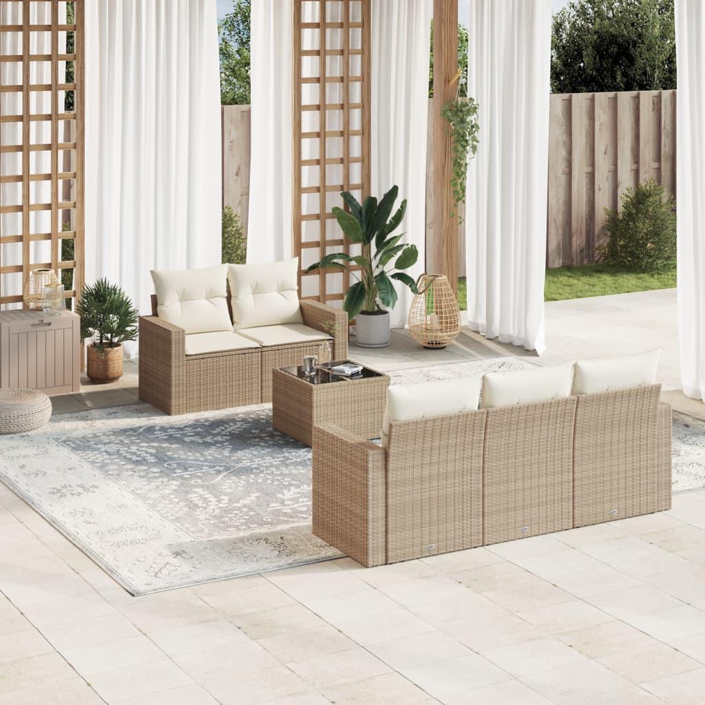 Sofasæt til haven 6 dele med hynder polyrattan beige