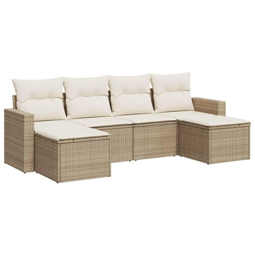 Sofasæt til haven 6 dele med hynder polyrattan beige
