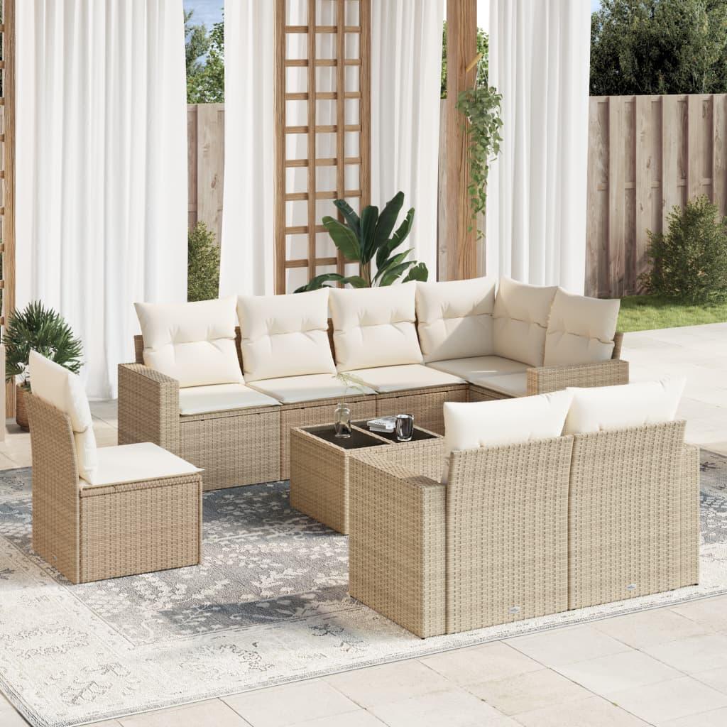 Sofasæt til haven 9 dele med hynder polyrattan beige